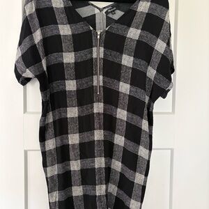 Madewell Black & White Plaid Zip-Front Mini Dress